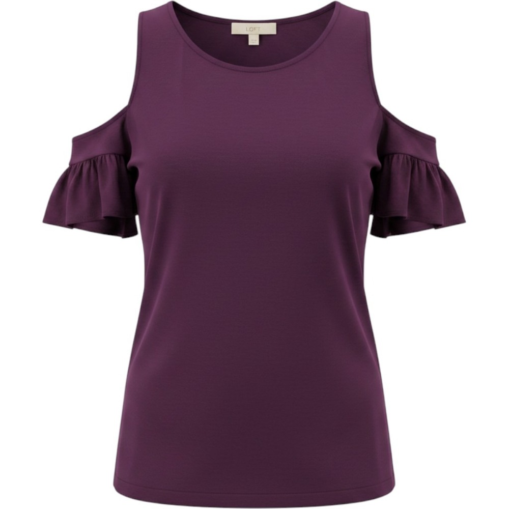 LOFT Medium Cold Shoulder Ruffle Sleeve Top Womens Purple NWT